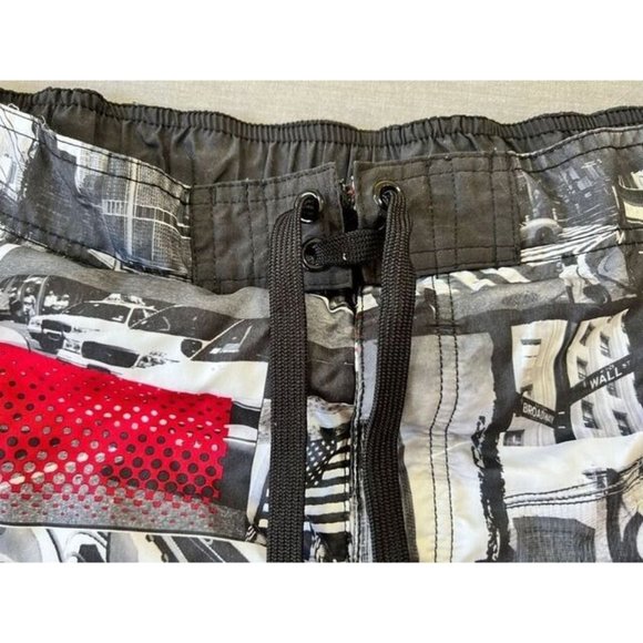 Joe Boxer Swim Shorts Mens Large Black New York Lined Drawstring‎ Trunks Men. - Picture 2 of 8